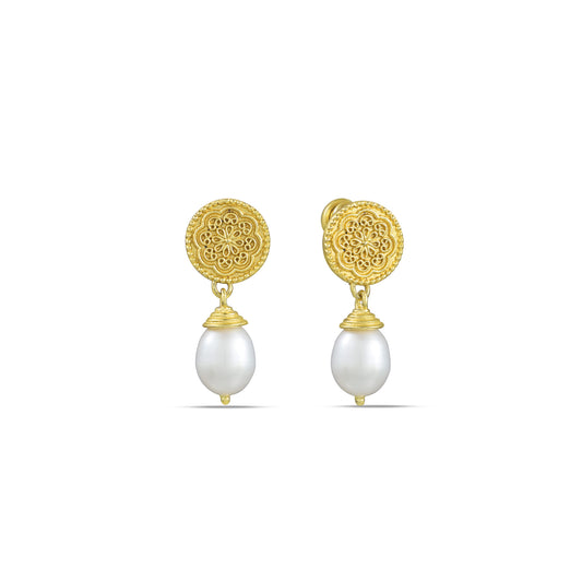 Filigree Pearl 92.5 Sterling Silver  Earrings