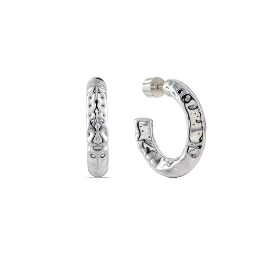 Etched Raw Silver Hoops Mini