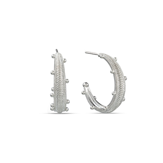 Silver Finish Dew Drop Chevron Hoops
