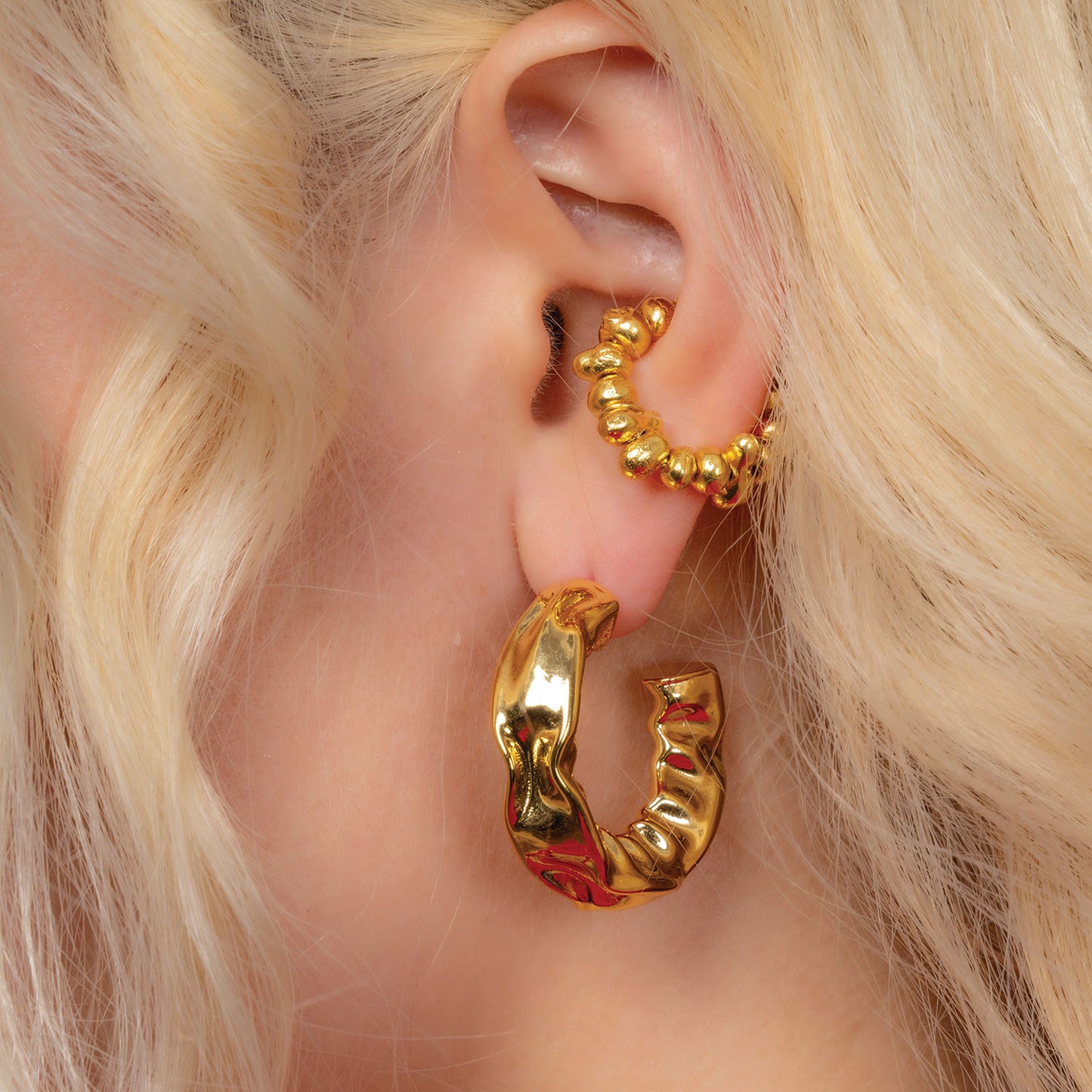 Hammered Gold Foil Hoops Small
