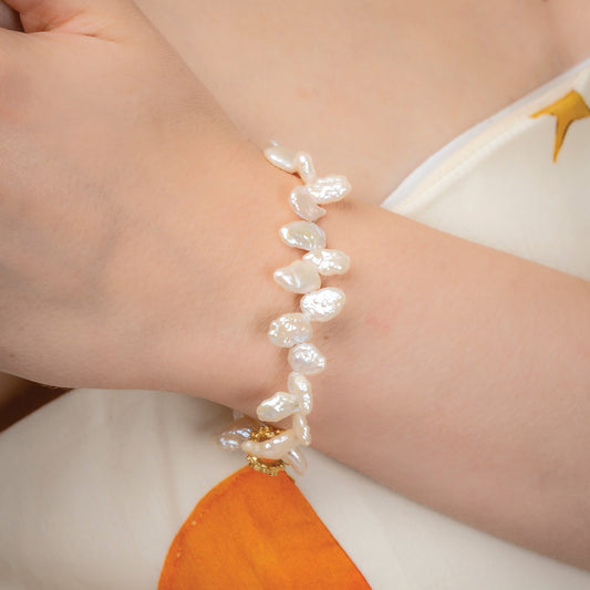 Elongated Pearl Riviere 92.5 Sterling Silver Bracelet