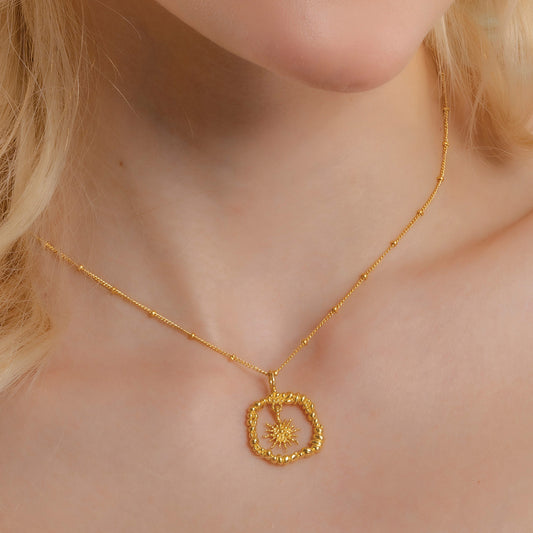 Granulated Sunburst Sparkle 92.5 Sterling Silver Necklace