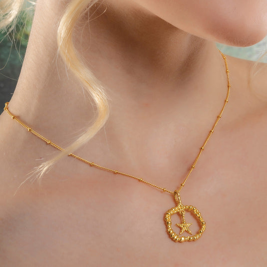 Granulated Astronomical Star 92.5 Sterling Silver  Necklace