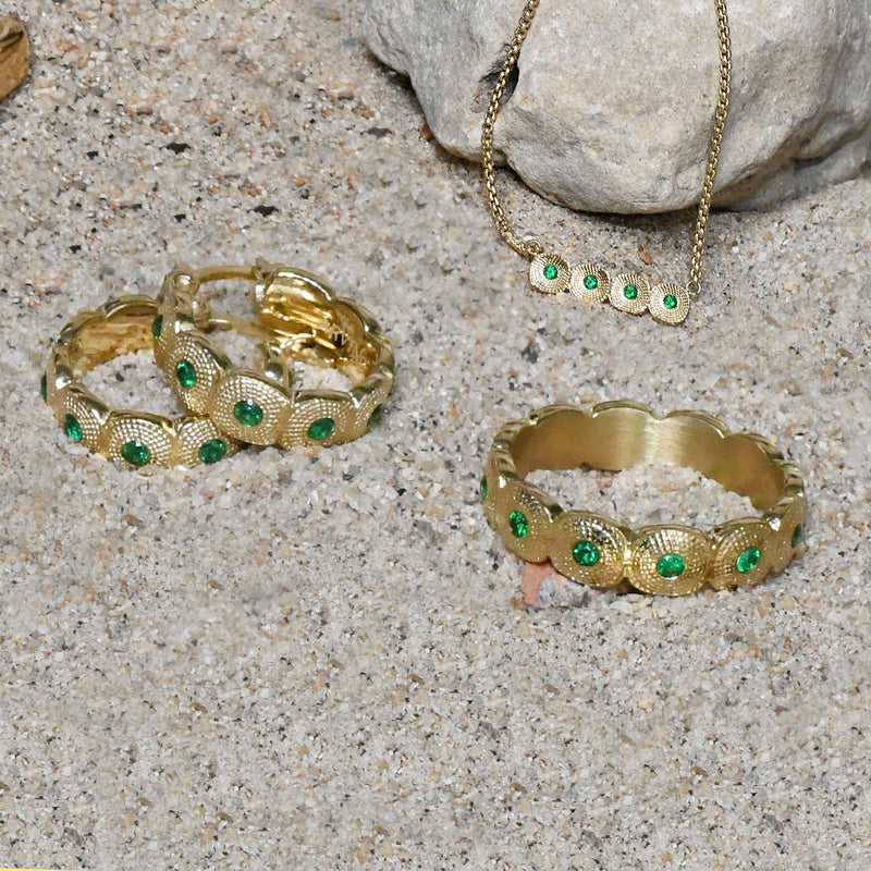 Green Cancun  Band Ring (Water Resistance Premium Plating)
