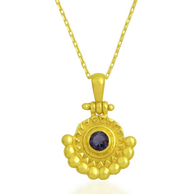 Tanzanite Dotted Charm Necklace (Brass 14K Gold Plating)