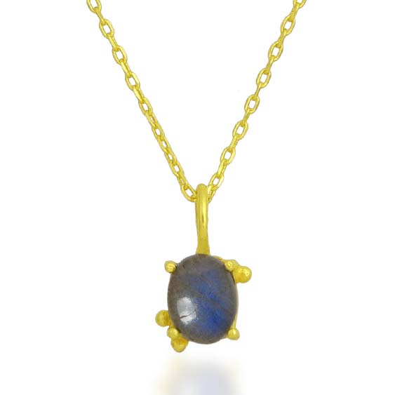 Labradorite Cable Chain Charm Necklace (Brass 14K Gold Plating)
