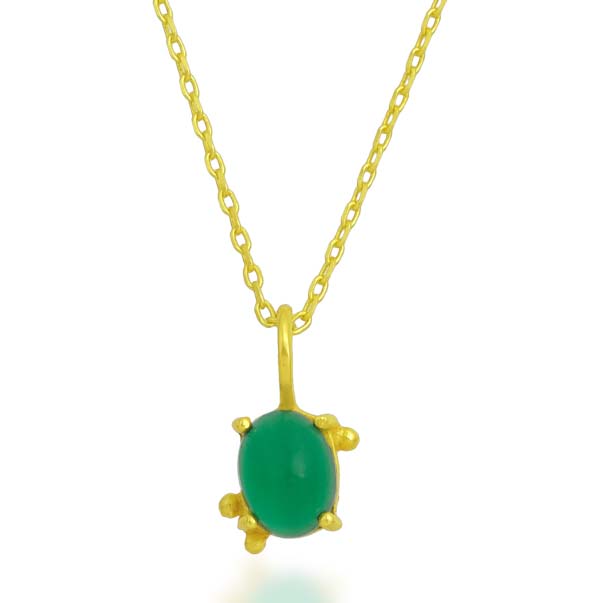 Green Onyx Cable Chain Charm Necklace (Brass 14K Gold Plating)