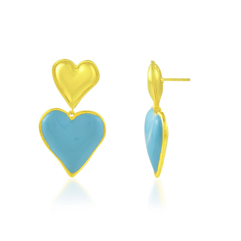 Sky Blue Enamel Heart Earrings (Water Resistance Premium Plating)