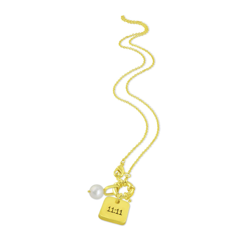 Engraved Square Charm Necklace (Water Resistance Premium Plating)