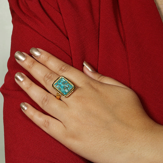 Gold Plated Turquoise Mosaic Statement Men's Ring