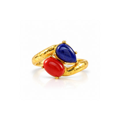 Coral Lapis Statement Ring