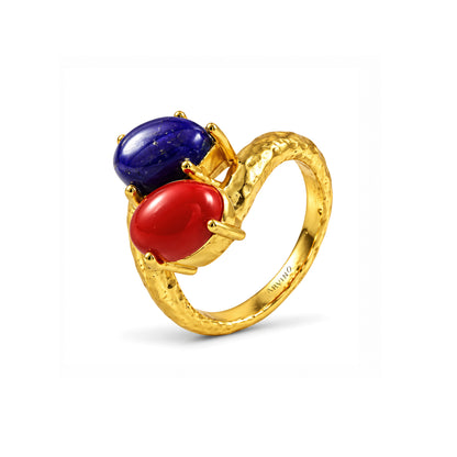Coral Lapis Statement Ring