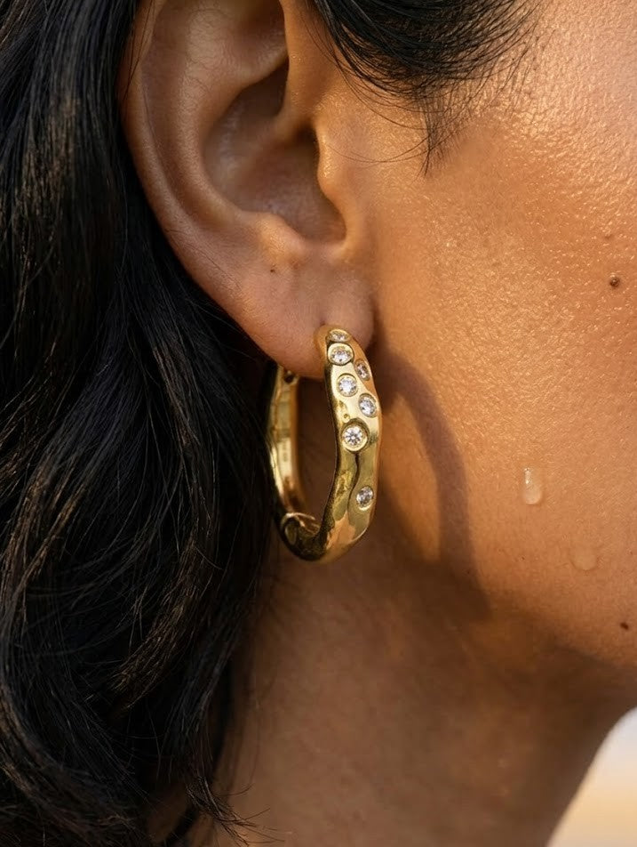 Crystal Grave Huggies Earrings In 925 Sterling Silver