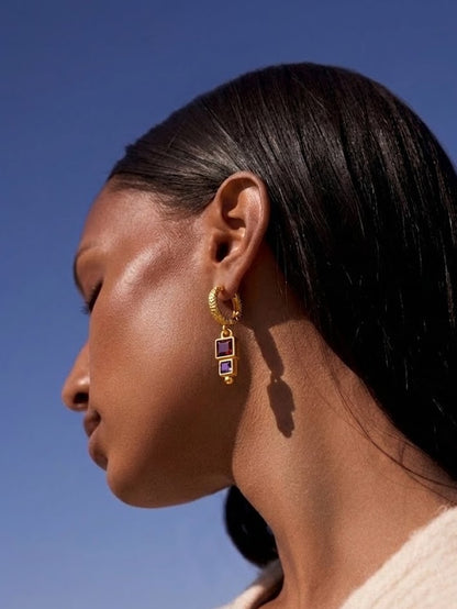 Gold Plated Garnet Amethyst Geometric Drop 92.5 Sterling Silver Earrings