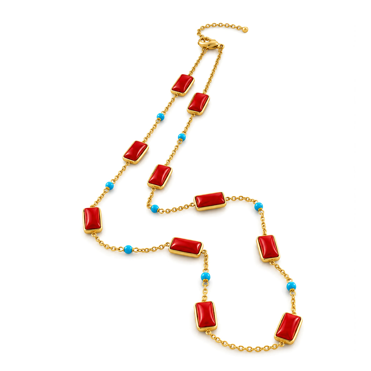 Coral Turquoise Beaded Chain Necklace