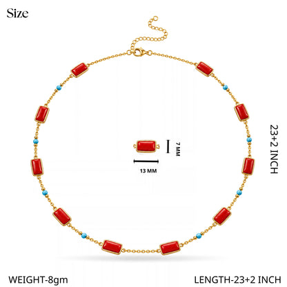 Coral Turquoise Beaded Chain Necklace