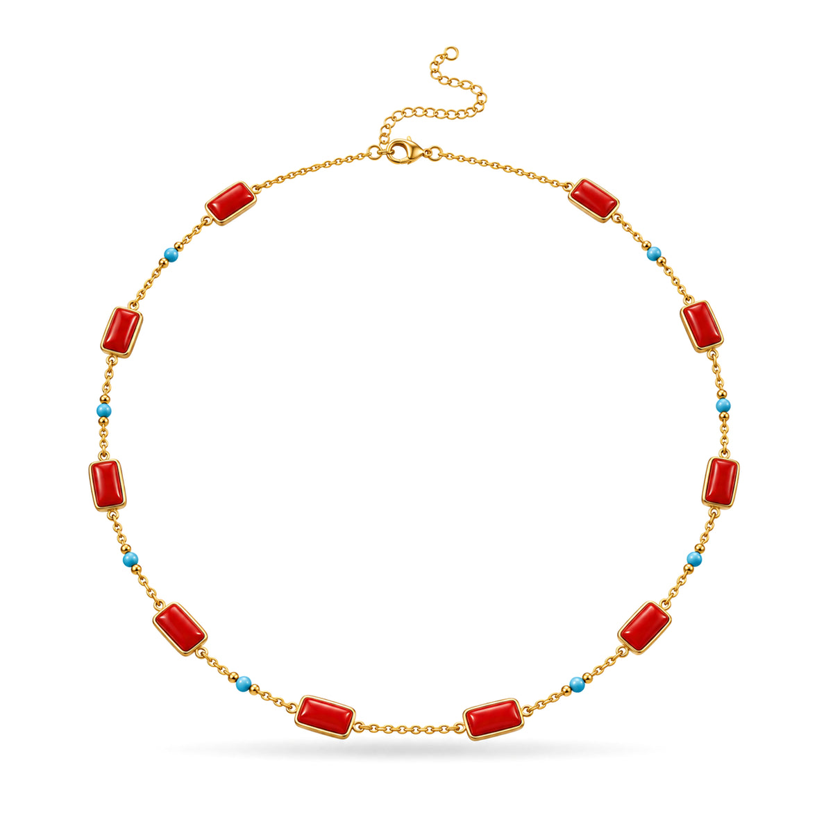 Coral Turquoise Beaded Chain Necklace