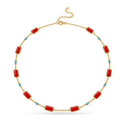 Coral Turquoise Beaded Chain Necklace