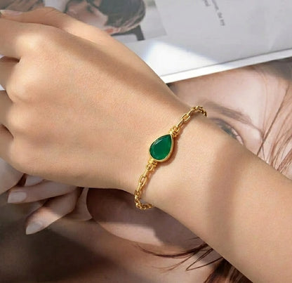 Green Onyx Teardrop Chain Bracelet
