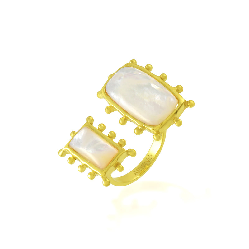 Mother Of Pearl Open Dotted Ring (Water Resistance Premium Plating)