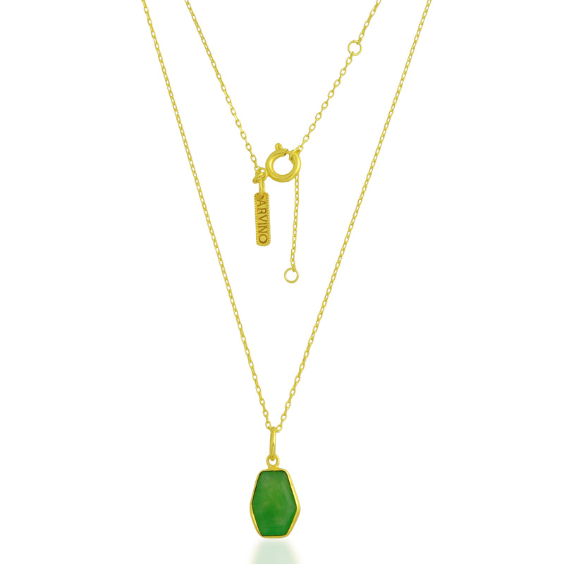 Green Jade Cable Chain Charm Necklace (Brass 14K Gold Plating)