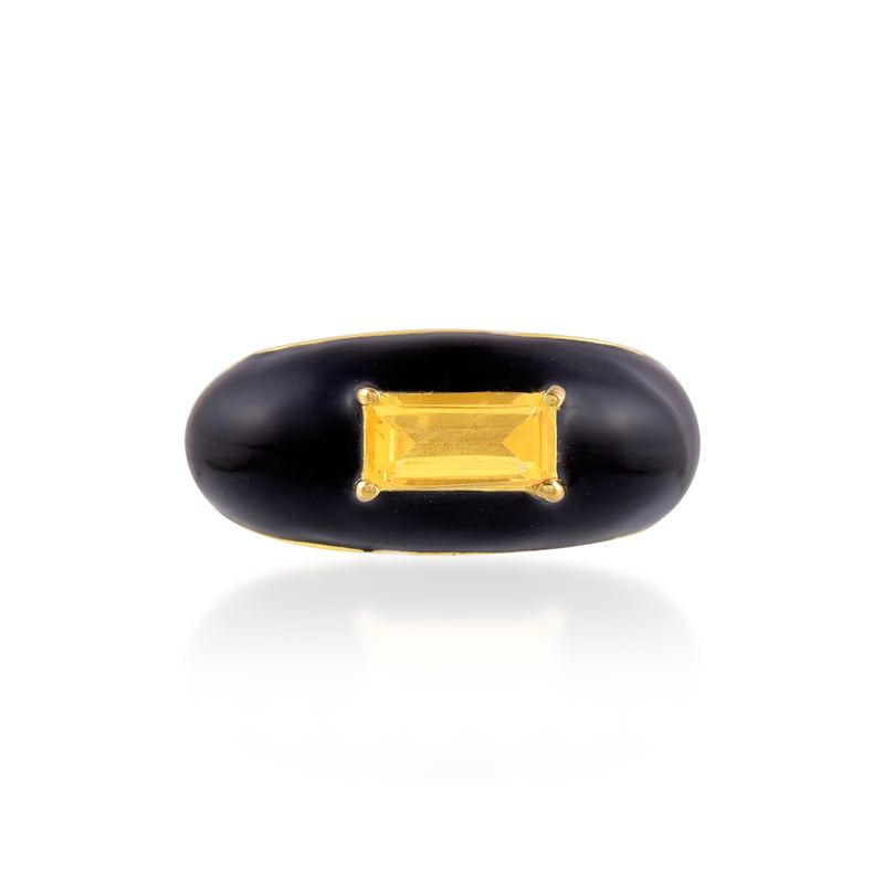 Black Enamel Citrine Ring (Water Resistance Premium Plating)