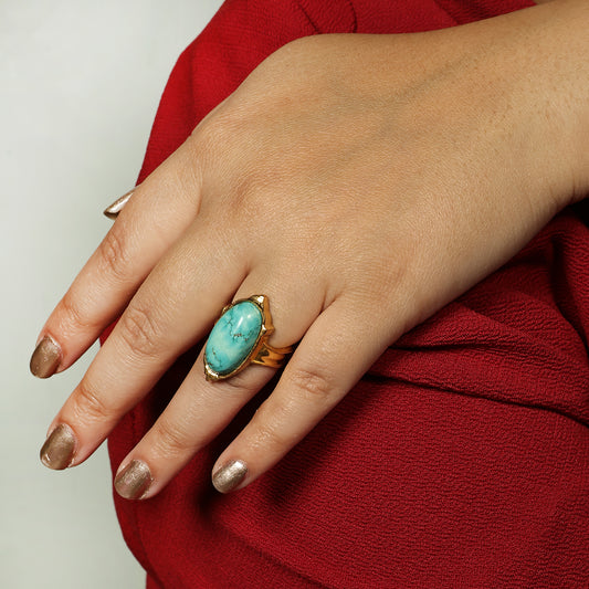 Gold Plated Oval Turquoise Cocktail Ring