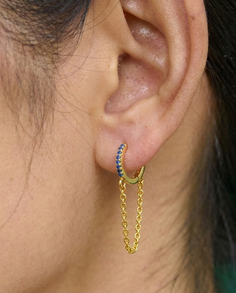 Turquoise Chained Huggies Earrings In 925 Sterling Silver