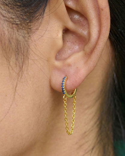 Turquoise Chained Huggies Earrings In 925 Sterling Silver