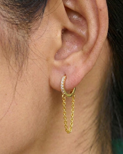 Chained Huggies Earrings In 925 Sterling Silver