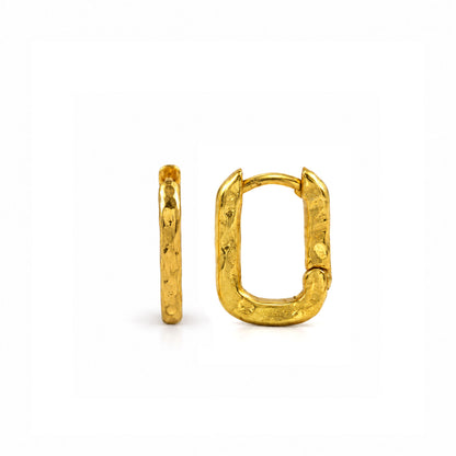 Medium Textured Rectangle Hoop Earrings in 92.5 Sterling Silver