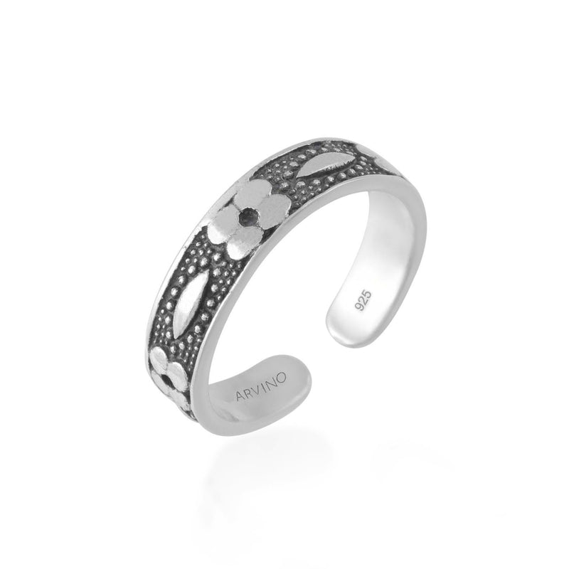 Vintage Granulated Embossed Toe Ring (Water Resistance Silver Oxidize Plating)