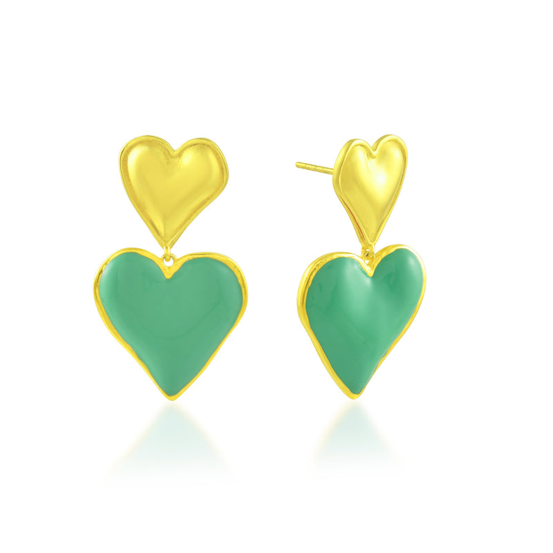 Light Green Enamel Heart Earrings (Water Resistance Premium Plating)