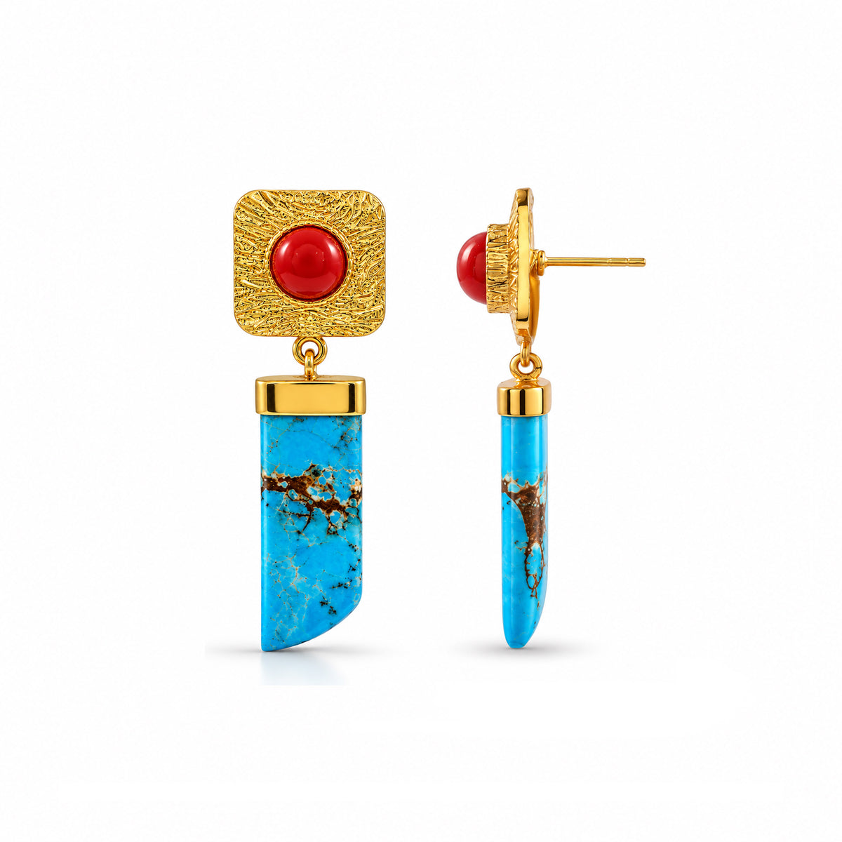 Turquoise Coral Geometric Drop Earrings