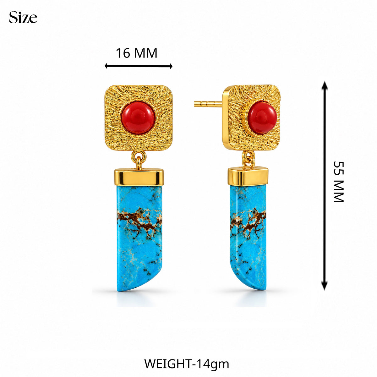 Turquoise Coral Geometric Drop Earrings