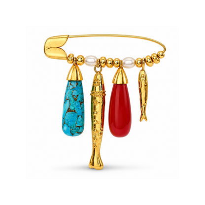 Multicolour Charm Safety Pin Brooch
