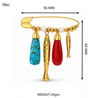 Multicolour Charm Safety Pin Brooch