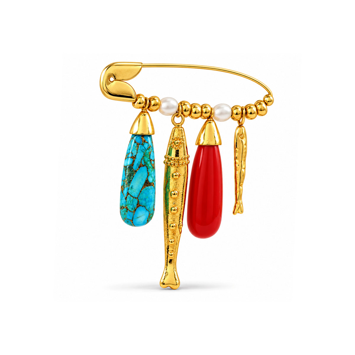Multicolour Charm Safety Pin Brooch