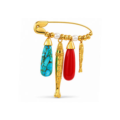 Multicolour Charm Safety Pin Brooch