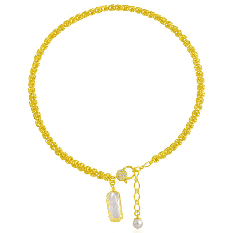 Baroque Pearl Tangled Chain Necklace  (Brass 14K Gold Plating)