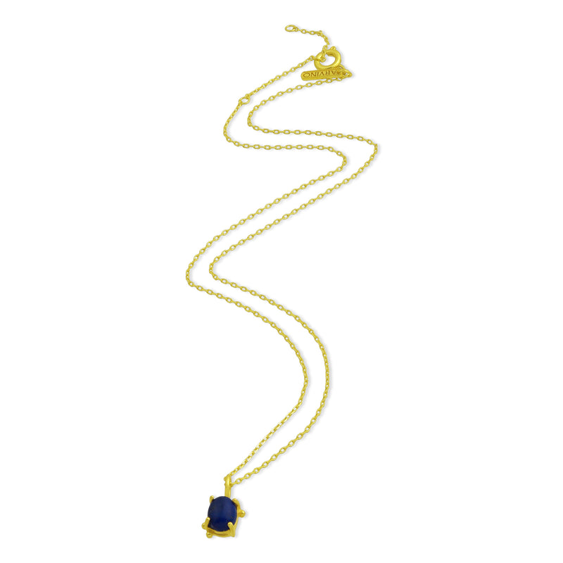 Lapis Cable Chain Charm Necklace (Brass 14K Gold Plating)