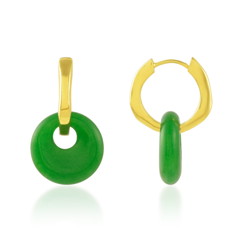 Green Jade Disc Charm Molten Huggies (Water Resistance Premium Plating)