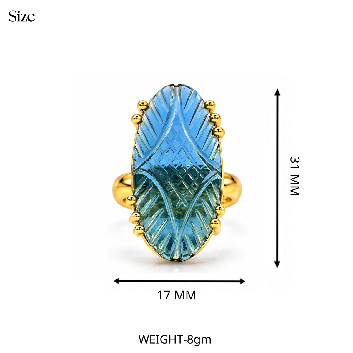 Carved Blue Glass Statement Ring