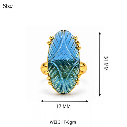 Carved Blue Glass Statement Ring