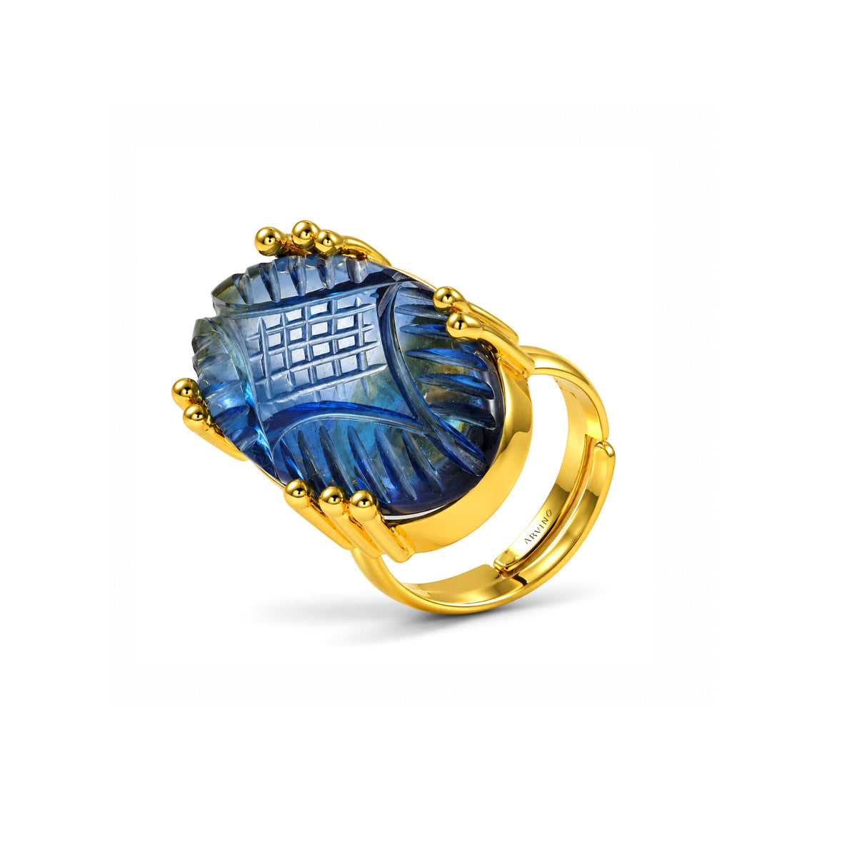 Carved Blue Glass Statement Ring