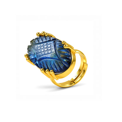 Carved Blue Glass Statement Ring