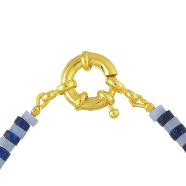 Lapis and Agate Tier Beaded Bracelet (Water Resistance Premium Plating)