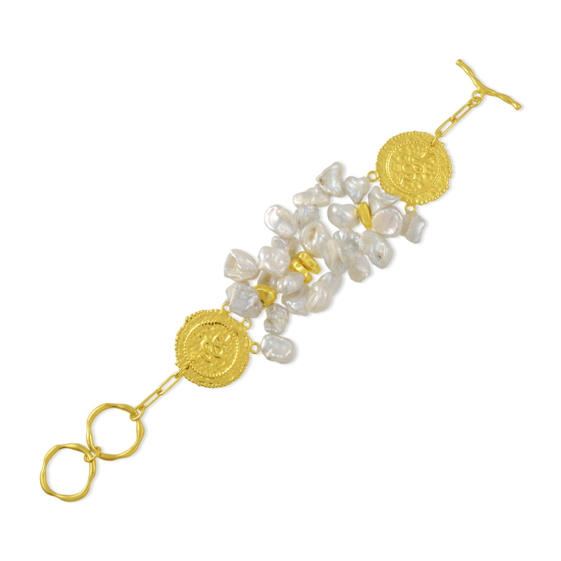 Snake Coin Charm Pearl Bracelet (Water Resistance Premium Plating)