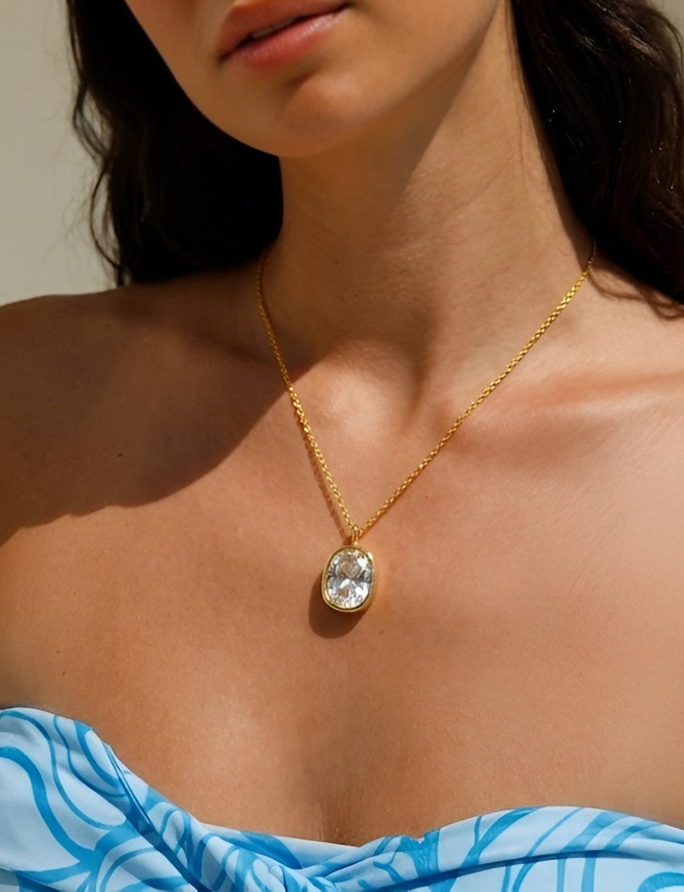 Gold Plated Crystal Drop 92.5 Sterling Silver Necklace