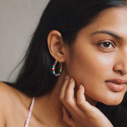 Coastal Mosaic Multicolour Beaded Hoops